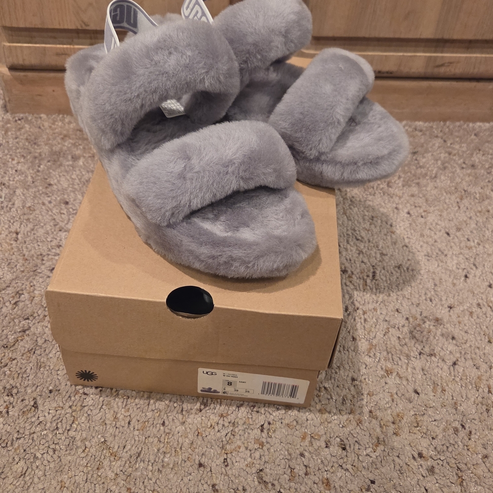 UGG Fluffy Gray Slippers